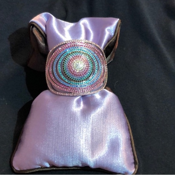 Swarovski Crystal silver bangle cuff bangle bracelet with multi color crystals. - Picture 5 of 8